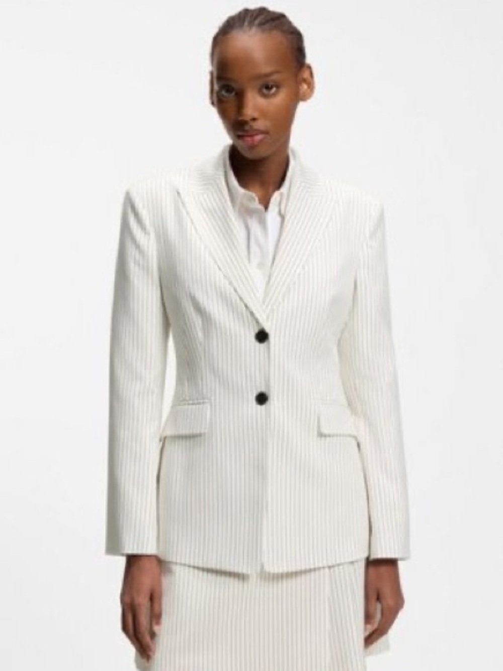 Women's White Pinstripe Tailored Blazer vintage size 16 ( read measurements)